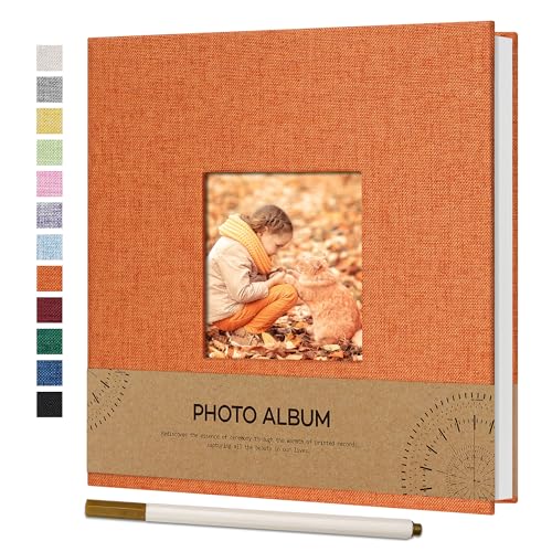 Vienrose Fotoalbum Selbstklebend Einkleben 10x15 Klein Leinen Photo Album mit 40 Weißen Seiten, Hochzeit Jahrestag Geburtstag Fotoalben mit Einem Kugelschreiber, 17x18cm, Rostiges Orange von Vienrose