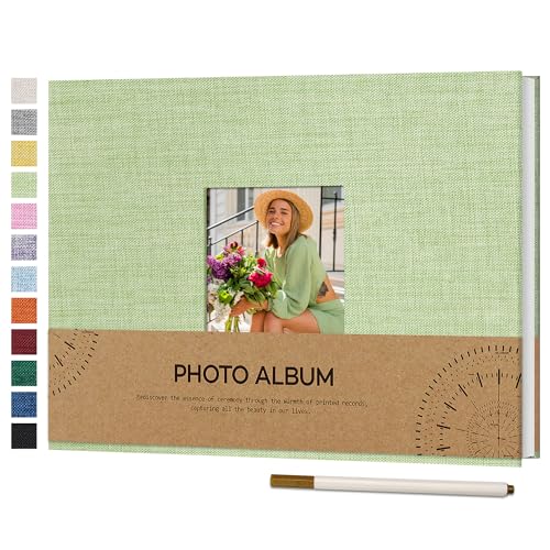 Vienrose Fotoalbum Selbstklebend Einkleben 10x15 Klein Leinen Photo Album mit 40 Weißen Seiten, Hochzeit Jahrestag Geburtstag Fotoalben mit Einem Kugelschreiber, 21,5x30cm, Grasgrün von Vienrose