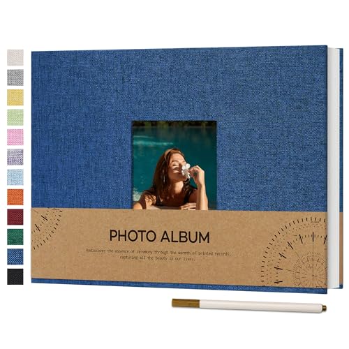 Vienrose Fotoalbum Selbstklebend Einkleben 10x15 Klein Leinen Photo Album mit 60 Weißen Seiten, Hochzeit Jahrestag Geburtstag Fotoalben mit Einem Kugelschreiber, 21,5x30cm, Marineblau von Vienrose