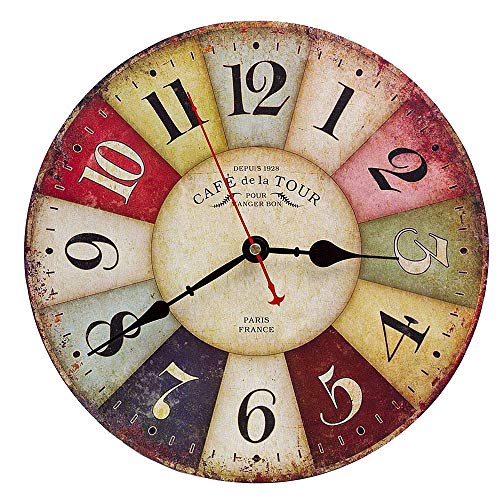 Vintage Holz Wanduhr, 30 cm Retro Holz Große Ziffern Uhr,Geräuschlose Stumm Nein Tick Tack Geräusch Wanduhr für Küche,Wohnzimmer Deko von Vientiane