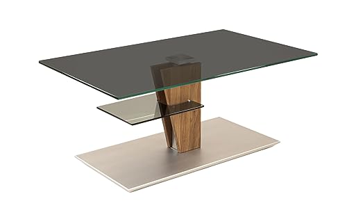 Vierhaus, 5632-WEIX-GPA, Glas/Masssivholz/MDF, höhenverstellbar, rollbar, Ablage, 100 x 60 x47-65 cm, Parsolglas/Klarglas/Wildeiche geölt/Edelstahlfarbig von Vierhaus