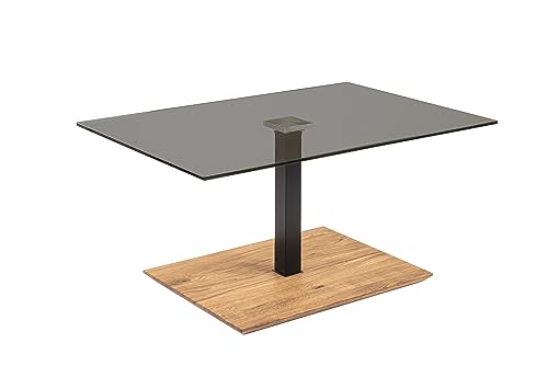 Vierhaus, 2591-WEIX-GPA, Glas/Massivholz/Metall, höhenverstellbar, rollbar, 90 x 60 x 47-65 cm, Parsolglas, Wildeiche, schwarz von Vierhaus