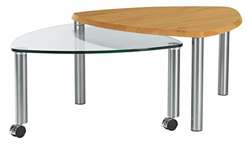 Vierhaus, 4316-WEI, Massivholz/Glas/Metall, ausdrehbar, Ablage, 80 x 80 x 39 + 45 cm, Wildeiche/nickelfarbig von Vierhaus