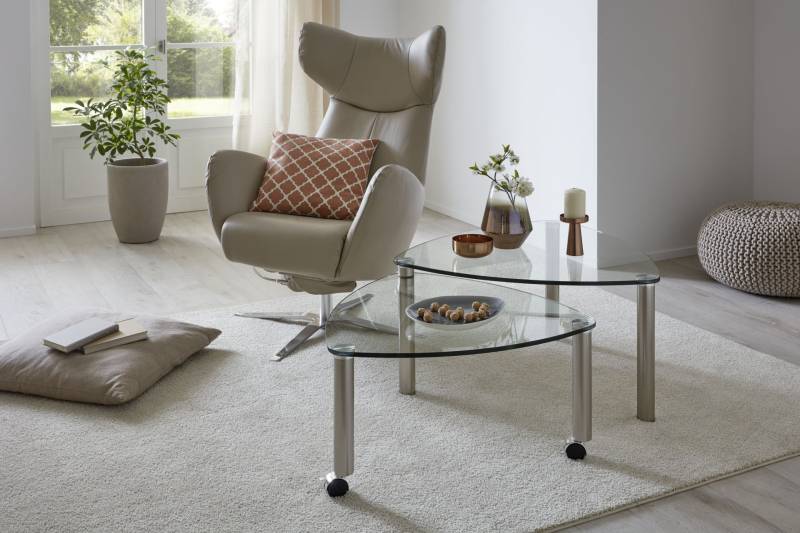 Vierhaus Couchtisch, ca. 80 x 80 x 43 cm in Nickel satiniert mit Klarglasplatte Vierhaus Couchtisch, ca. 80 x 80 x 43 cm in Nickel satiniert mit Klarglasplatte von Vierhaus