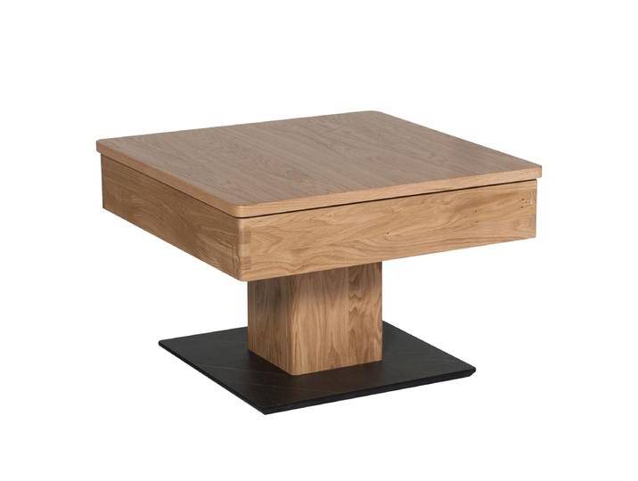 Vierhaus quadratischer Couchtisch Hydro Slice 1848-WEI-M ca. 67x67 cm Tischplatte höhenverstellbar in Wildeiche furniert Bodenplatte in Marmoroptik von Vierhaus