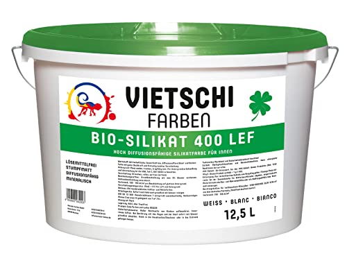 Vietschi BIO-SILIKAT 400 LEF weiß - 12,5L - stumpfmatt -hochdiffusionsfähige Silikatfarbe für innen - Deckkraftklasse 2 - Farbe ideal für Allergiker - mineralische Farbe von Vietschi
