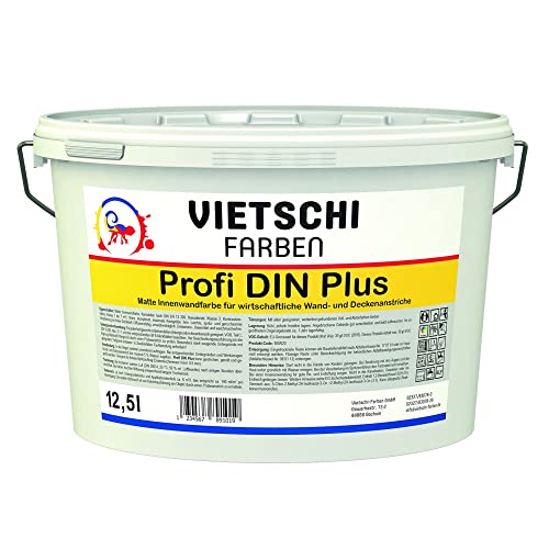 Vietschi Profi DIN Plus 12,5L weiß - doppeldeckende Innendispersion - Deckkraft Klasse 1 - Wandfarbe Weiß - Wand- und Deckenfarbe - ergiebig bis zu 90m2 Wandfläche - Wandfarbe weiß hohe Deckkraft von Vietschi