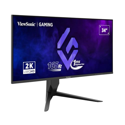 ViewSonic VX3480-2K-PRO QHD Gaming-Monitor, 34 Zoll mit VA-Panel, 2560 x 1440 Pixel, HDR10, AMD FreeSync Prem, 165 Hz, 1 ms, integrierte Lautsprecher, HDM1 von ViewSonic