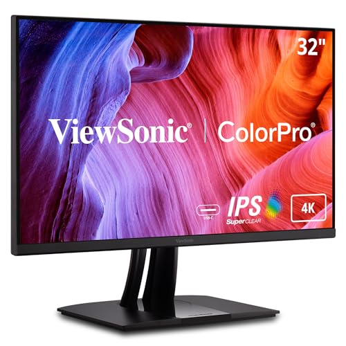 ViewSonic VP3256-4K 80 cm (32 Zoll) Fotografen Monitor (4K-UHD, IPS, 100% sRGB, HDMI, DP, USB-C inkl. Ladefunktion, Höhenverstellbar, 5 Jahre Austauschservice) Schwarz von ViewSonic