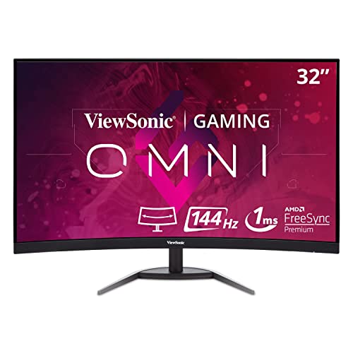 Viewsonic VX3268-2KPC-MHD 80 cm (32 Zoll) Curved Gaming Monitor (WQHD, FreeSync Premium, 1 ms, 144 Hz, HDMI, DP, geringer Input Lag, Lautsprecher) Schwarz von ViewSonic