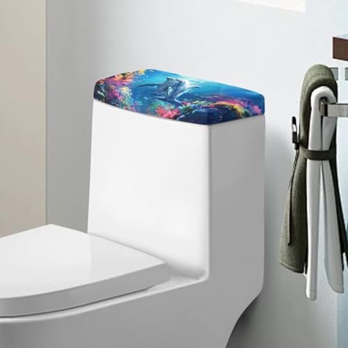 Viewamoon WC-Tank-Abdeckung, blauer Ozean, Delfin-Druck, Toliet-Tankabdeckung, Badezimmer-WC-Tankdeckelbezug mit elastischem Boden, dekoratives Zubehör Viewamoon WC-Tank-Abdeckung, blauer Ozean, Delfin-Druck, Toliet-Tankabdeckung, Badezimmer-WC-Tankdeckelbezug mit elastischem Boden, dekoratives Zubehör von Viewamoon
