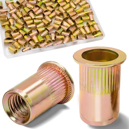 Vifmy 1/4"-20 UNC Nietmuttern, 115-teilig, verzinkt, Flachkopf-Gewindeeinsatzmutternsatz aus Kohlenstoffstahl von Vifmy