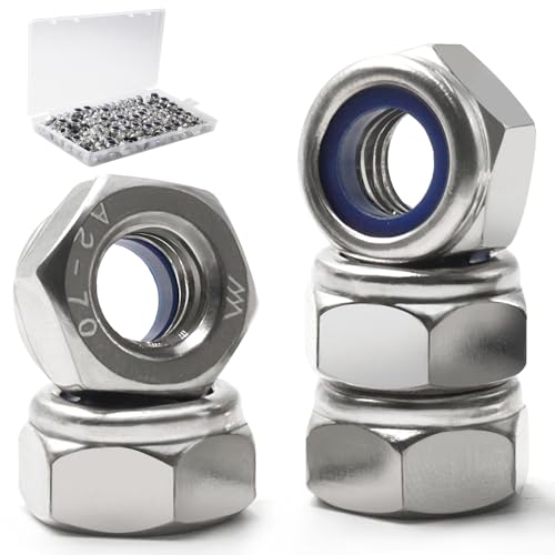 Vifmy 150er-Packung M6–1,0 mm Sechskant-Sicherungsmuttern mit Nyloneinsatz, Sicherungsmuttern aus Edelstahl 304 A2–70, Nylock-Muttern mit metrischem Standardgewinde für Schrauben von Vifmy