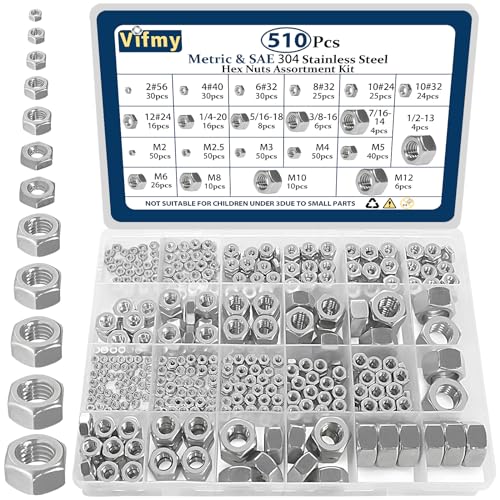 Vifmy Sechskantmuttern-Sortiment (510, Metric and SAE 510 Pack) von Vifmy