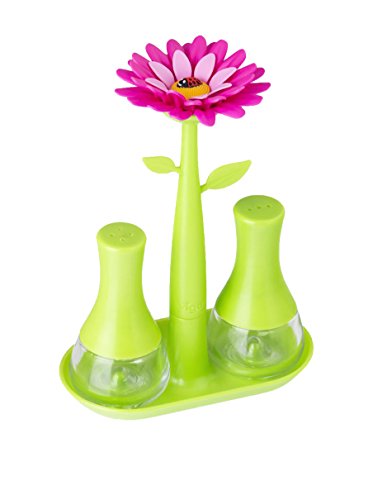 VIGAR Flower Power manueller Set Salz und Pfefferstreuer, ABS, Polypropylen, grün/magenta, 14 x 7 x 19 cm von VIGAR