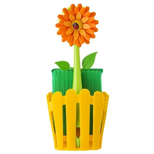 VIGAR Flower Power Spülbecken Organizer mit Spülbürste und Schwamm, PVC, Polyester, Gummi, orange/gelb/grün, Centimeters von VIGAR