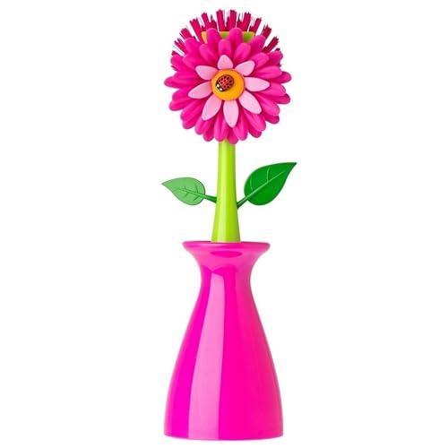 VIGAR Flower Power Originale Spülbürste mit Ständer, Pink, 8 x 7 x 26 cm von VIGAR