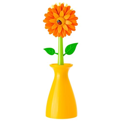 VIGAR Flower Power Originale Spülbürste mit Ständer, Orange, 8 x 7 x 26 cm von VIGAR