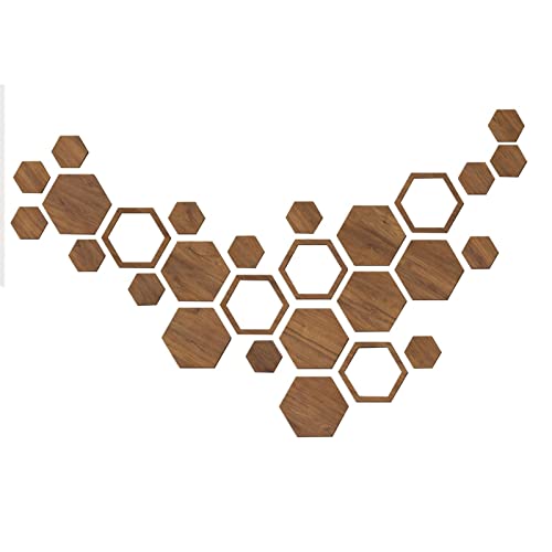Vigcebit Hexagon Wanddeko Holz,27 x sechseckige, rutschfeste Holzdekorationen | Selbstklebende Waben-Holz-Wand-Kunst-Tapeten-Dekorationen für Wohnzimmer-Küchen-Badezimmer von Vigcebit