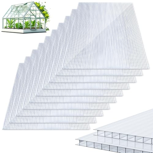 Vigevee 10x Polycarbonat Hohlkammerstegplatten 8mm Doppelstegplatte Polycarbonat 60,5 x 121 cm | 7,32 m² Gewächshausplatte UV-beständigen für Gewächshaus, Garten Treibhaus, Ersatzplatten von Vigevee