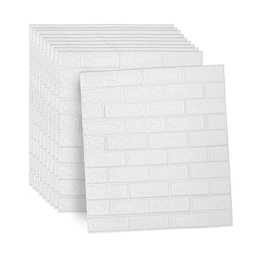 Vigevee 40 Stück 3D Wandpaneele 77x70cm Selbstklebend Küchenrückwand Ziegel Tapeten Steinoptik 7 mm Wandaufkleber Wasserdicht Wandtapete Deko Klebetapete für Küche Wohnzimmer Weiß von Vigevee