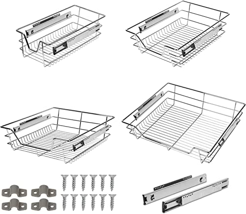 Vigevee 4x Küchenschublade 60cm Teleskopschublade 25kg Belastbar Korbauszug Küchen Regal Teleskopschublade aus Metall Hohe Qualität Haushalt Teleskopschublade Schrankauszug von Vigevee