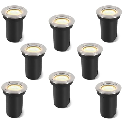 Vigevee 8er set Bodeneinbauleuchte für GU10, Bodeneinbaustrahler Aussen Led Runde, IP67-Wasserdicht Bodenstrahler, Drehbarer Bodenleuchten mit Lichtquelle, Warmes Weiß 3000K, Silber Gebürstet Vigevee 8er set Bodeneinbauleuchte für GU10, Bodeneinbaustrahler Aussen Led Runde, IP67-Wasserdicht Bodenstrahler, Drehbarer Bodenleuchten mit Lichtquelle, Warmes Weiß 3000K, Silber Gebürstet von Vigevee