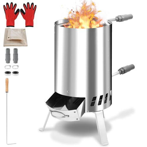 Vigevee Brennholz Poolheizung, Poolheizung mit Feuer, Poolheizung Feuertonne, Edelstahl Pool beheizt Feuer Eimer 32/38mm Anschlüsse, 100% rostfreier Edelstahl mit Feuerfeste Matte und Rußschublade von Vigevee