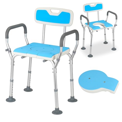 Vigevee Duschstuhl Höhenverstellbar 3-in-1 Duschhocker mit Rückenlehne und Armlehne rutschfest Toiletten-Sicherheitsrahmen erhöhter Toilettensitz 135KG belastbar von Vigevee
