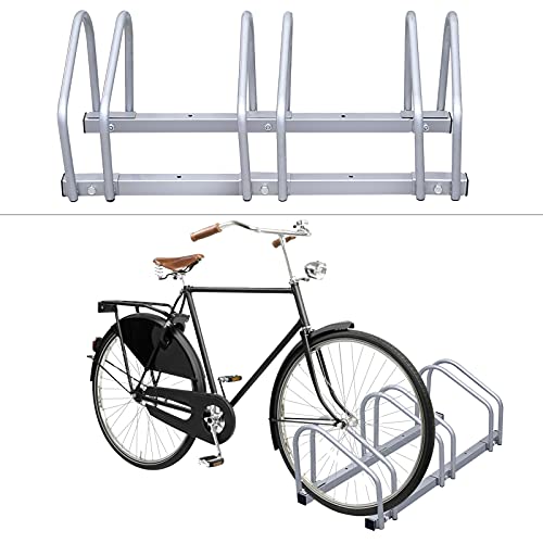 Vigevee Fahrradständer für 3 Fahrräder, Boden- und Wandmontage, 35-55 mm Reifenbreite, Mehrfachständer Aufstellständer Bodenparker, Platzsparend für Garage und Garten, Silber von Vigevee