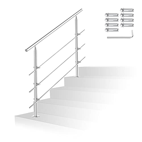 Vigevee Geländer Treppengeländer Edelstahl Handlau für Treppen, Brüstung Balkon 120CM mit 3 Querstreben Ø 42mm, für Treppenhaus Innen und Außen, Hauseingang von Vigevee