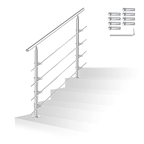 Vigevee Geländer Treppengeländer Edelstahl Handlau für Treppen, Brüstung Balkon 120CM mit 4 Querstreben Ø 42mm, für Treppenhaus Innen und Außen, Hauseingang von Vigevee