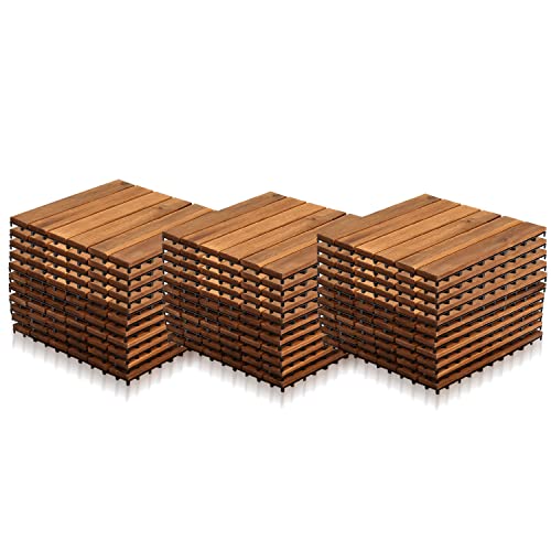 Vigevee Holzfliesen aus Akazien Holz 30x30cm,Holzfliesen für Balkon,6 Latten Fliese 3m²,Balkon Bodenbelag,Holzfliesen Balkon,Bodenfliesen für Terrassen und Balkon (33 Stück) von Vigevee