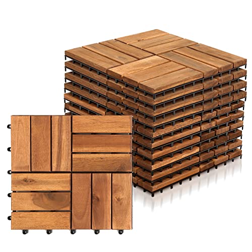 Vigevee Holzfliesen aus Akazien Holz 30x30cm,Holzfliesen für Balkon,12 Latten Fliese 1m²,Balkon Bodenbelag,Holzfliesen Balkon,Bodenfliesen für Terrassen und Balkon (11 Stück) von Vigevee