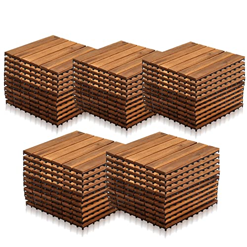 Vigevee Holzfliesen aus Akazien Holz 30x30cm,Holzfliesen für Balkon,6 Latten Fliese 5m²,Balkon Bodenbelag,Holzfliesen Balkon,Bodenfliesen für Terrassen und Balkon (55 Stück) von Vigevee