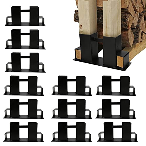 Vigevee Holzstapelhilfe, 12 Stück Holzlager Verstellbarer Lagerregal Holzstapelhalter, Stabile Brennholz Stapelhilfe aus Feuerverzinkt, Verstellbar auf Länge, Kaminholz für innen und außen von Vigevee