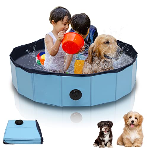 Vigevee Hundepool für Kleine Hunde 80x20cm Hundepool fur Große Hunde Hundebadewanne Hunde Planschbecken Hundepool Faltbar Blue Hunde Pool inkl. Reparaturset Dog Pool von Vigevee