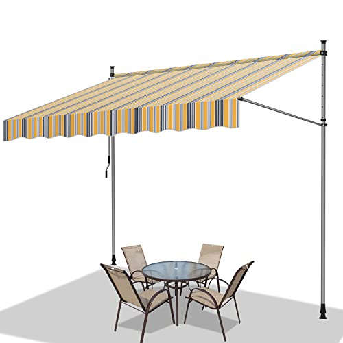 Vigevee Klemmmarkise 400x120cm, Balkonmarkise ohne Bohren, Höhenverstellbare Markise mit Handkurbel, Sonnenschutz, Wasserabweisend für Terrasse Balkon, Einfache Montage, Gelb Blau von Vigevee