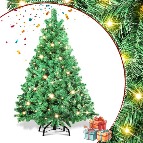 Vigevee Künstlicher Weihnachtsbaum mit Beleuchtung, 120cm PVC Automatischer Tannenbaum Christbaum mit 340 Spitzen und Metallständer, 150 Warmweißen LED-Lichtern und 8 Lichtmod von Vigevee
