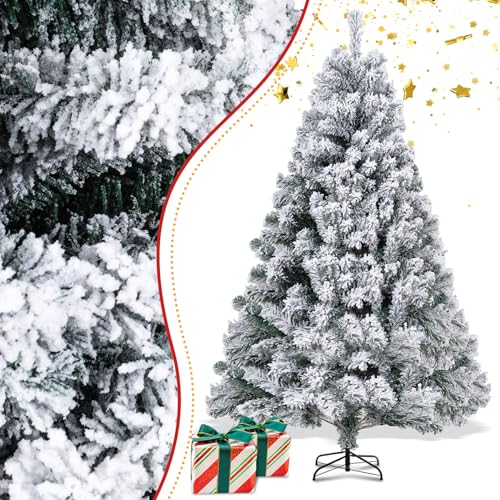 Vigevee Künstlicher Weihnachtsbaum mit Schnee, 180cm Automatischer Tannenbaum mit Metallständer und 860 Spitzen, PVC Schwer Entflammbarer, Einfacher Aufbau Foldable abziehbar von Vigevee