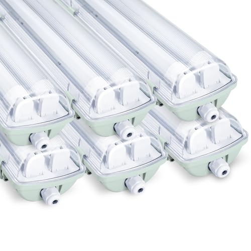 Vigevee LED Feuchtraumleuchte Wannenleuchte 150cm 2 x 24w 4800LM Neutralweiß 4500K Doppelt T8 LED Röhre, IP65 Wasserfest Feuchtraumlampe Werkstattlampe für Garage, Keller, Büro - 6 Stück von Vigevee