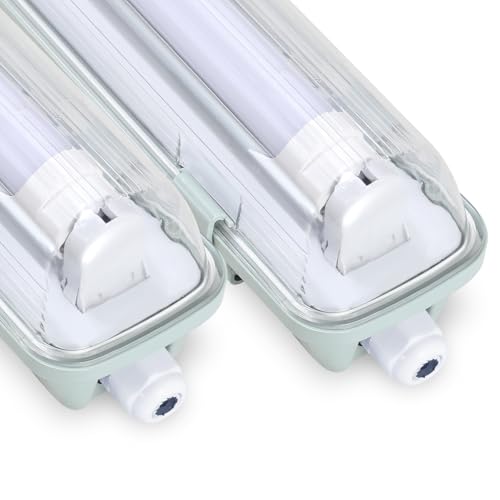 Vigevee LED Feuchtraumleuchte Wannenleuchte 120cm 18w 1800LM Neutralweiß 4500K T8 LED Röhre, IP65 Wasserfest Feuchtraumlampe Werkstattlampe für Garage, Keller, Büro - 2 Stück von Vigevee
