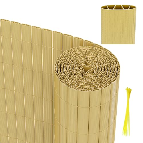 Vigevee PVC Sichtschutzmatte, 120x800cm Standard Sichtschutz, Vervierfachen Verstärkung Innen, Garten Balkon Terrasse Sichtschutzzaun mit Kabelbindern, Balkonverkleidung Zaunblende, Bambus von Vigevee