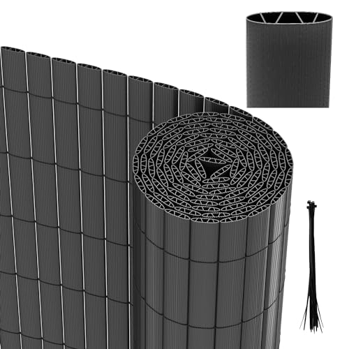 Vigevee PVC Sichtschutzmatte, 80x900cm Standard Sichtschutz, Vervierfachen Verstärkung Innen, Garten Balkon Terrasse Sichtschutzzaun mit Kabelbindern, Balkonverkleidung Zaunblende, Anthrazit von Vigevee