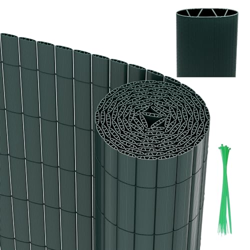 Vigevee PVC Sichtschutzmatte, Sichtschutzzaun 80x300cm Vervierfachen Verstärkung Innen, Balkon Sichtschutz mit Kabelbindern, Balkonverkleidung Windschutz für Balkon Garten, Grün von Vigevee