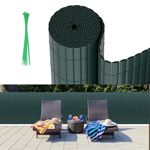 Vigevee PVC Sichtschutzmatte, Sichtschutzzaun 80x400cm Verdreifachen Verstärkung Innen, Balkon Sichtschutz mit Kabelbindern, Balkonverkleidung Windschutz für Balkon Garten, Grün von Vigevee