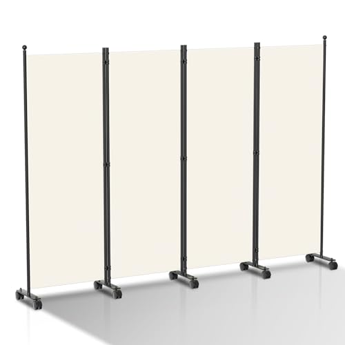 Vigevee Raumteiler Klappbar Freistehend Trennwand, Paravent auf Rollen, Umkleide Sichtschutz - 4 Teilig, 228x181 cm, für Büros, Balkon - Beige von Vigevee