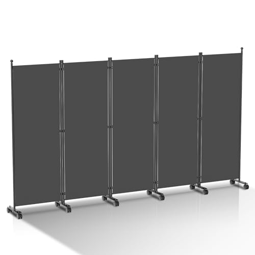Vigevee Paravent Raumteiler Klappbar Freistehend Trennwand auf Rollen - Umkleide Sichtschutz Raumtrenner 5 Teilig 284x181 cm für Büros, Balkon - Anthrazit von Vigevee