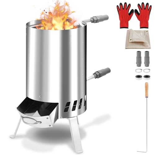 Vigevee Poolheizung mit Feuer und Heizspirale, Poolheizung Feuertonne, 100% rostfreier Edelstahl Schwimmbadheizung Ø 32-38 mm Anschluss, Poolofen Feuertonne mit Feuerfestmatten und Tablett von Vigevee