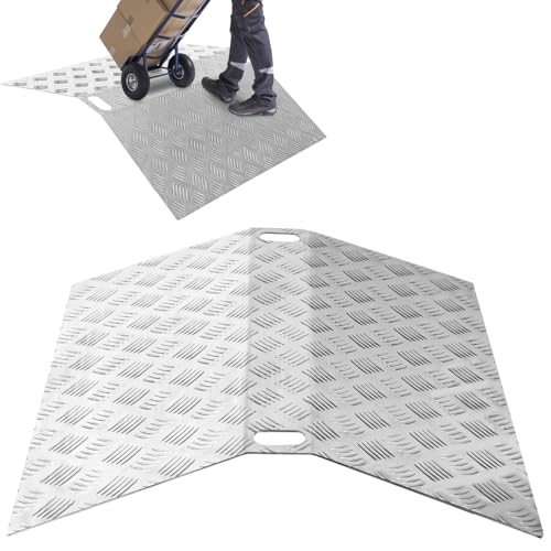 Vigevee Türschwellenrampe Rollstuhlrampe aus Aluminium Rampe Rollstuhl Tragfähigkeit 270 kg Schwellenrampe Schwellenbrücke rutschfest Tragbare mit Griffe(80x70x10cm) von Vigevee